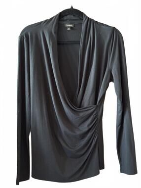 Talbots Black Long Sleeve Draped Blouse Size M